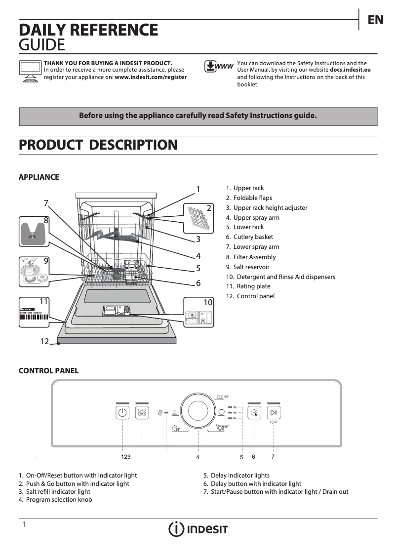 Page n°1 - Manuel utilisateur Indesit Ecotime DFE 1B19 B UK