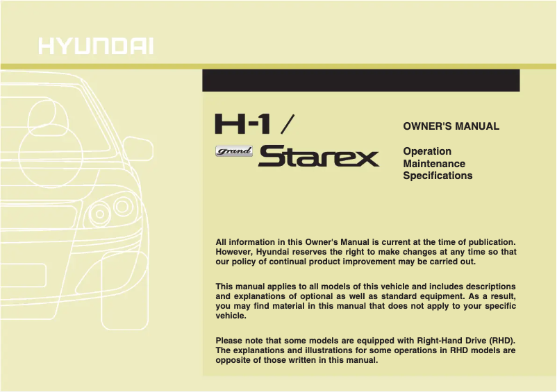 Page 1 de la notice Manuel utilisateur Hyundai H-1 Grand Starex (2011)