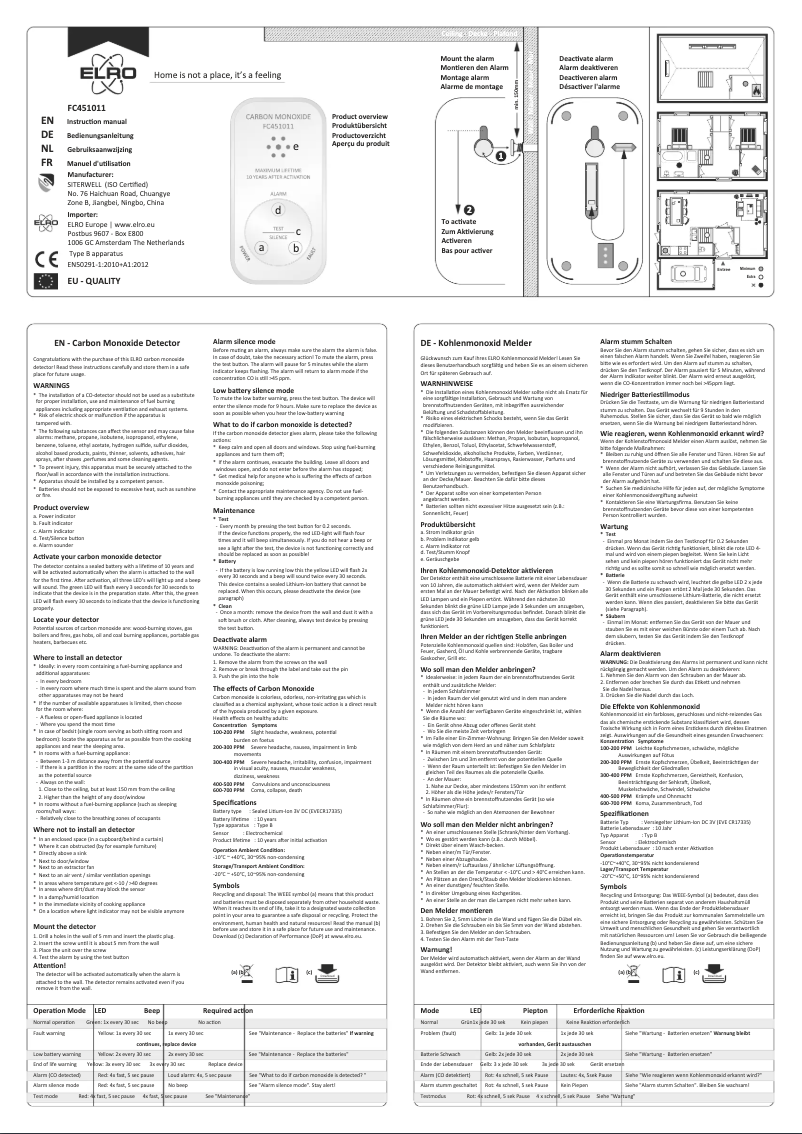 Page n°1 - Manuel utilisateur Elro FC4510