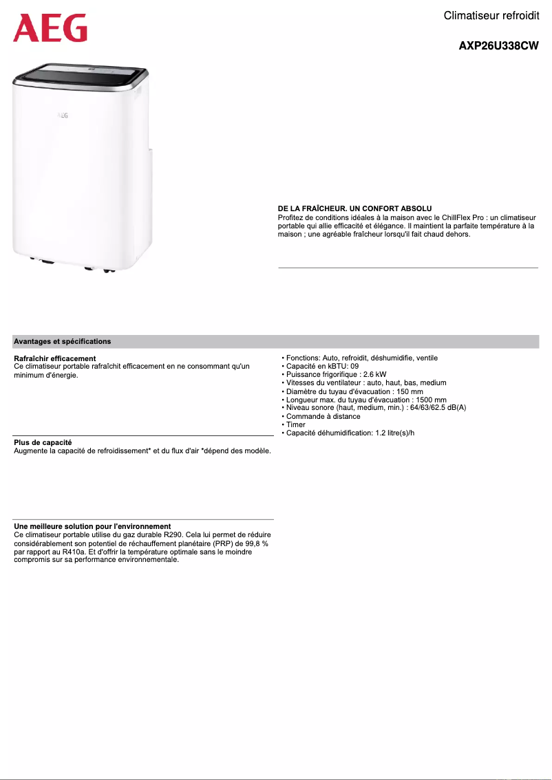 Página 1 del manual Ficha técnica AEG ChillFlexPro AXP26U338CW