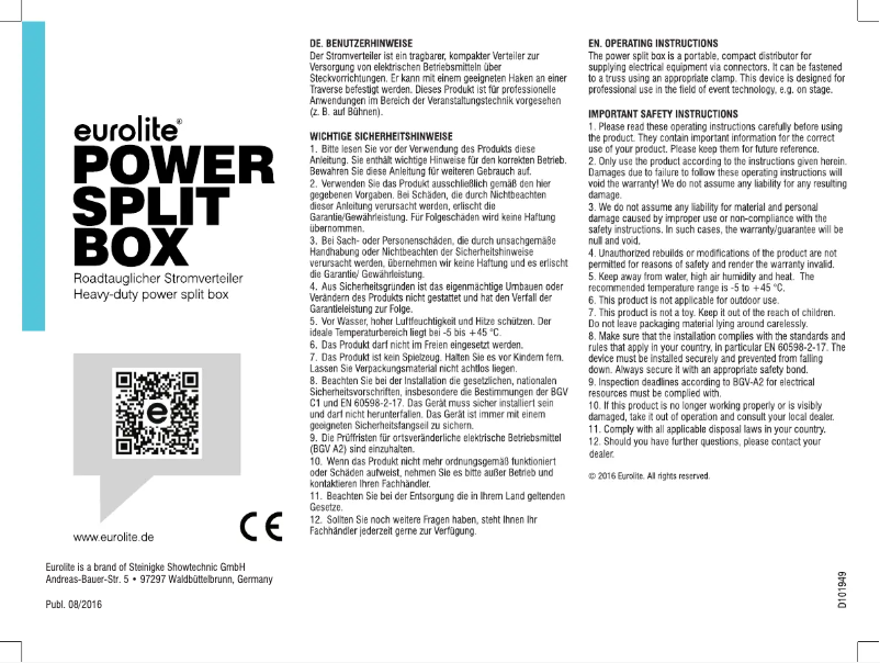Page n°1 - Manuel utilisateur Eurolite SAB-82X