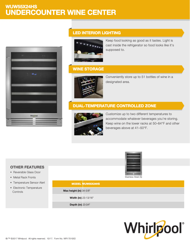 Page 1 de la notice Fiche technique Whirlpool WUW55X24HS