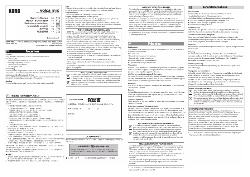 Image de la première page du manuel de l'appareil volca mix