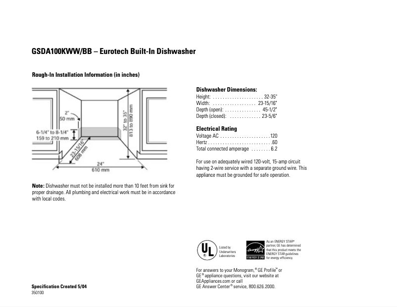 Page n°1 - Fiche technique Eurotech GSDA100KBB