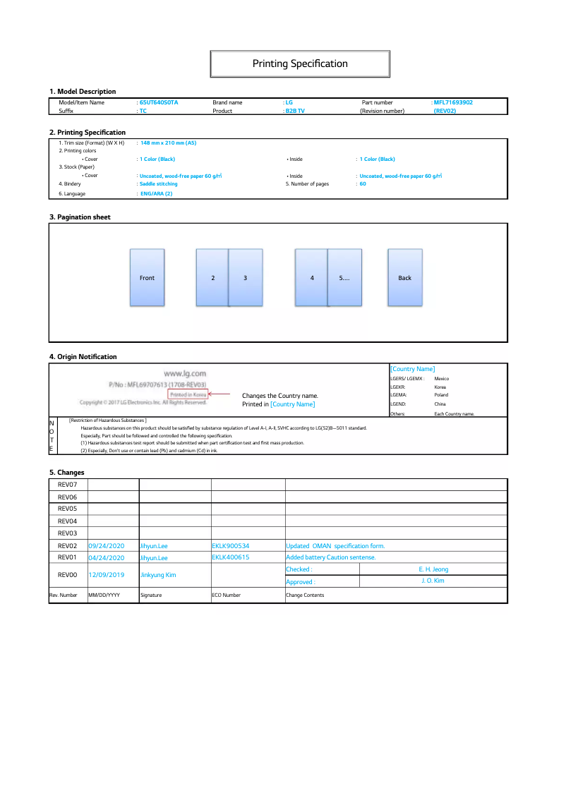 Page 1 de la notice Manuel utilisateur LG 65UT640S0TA
