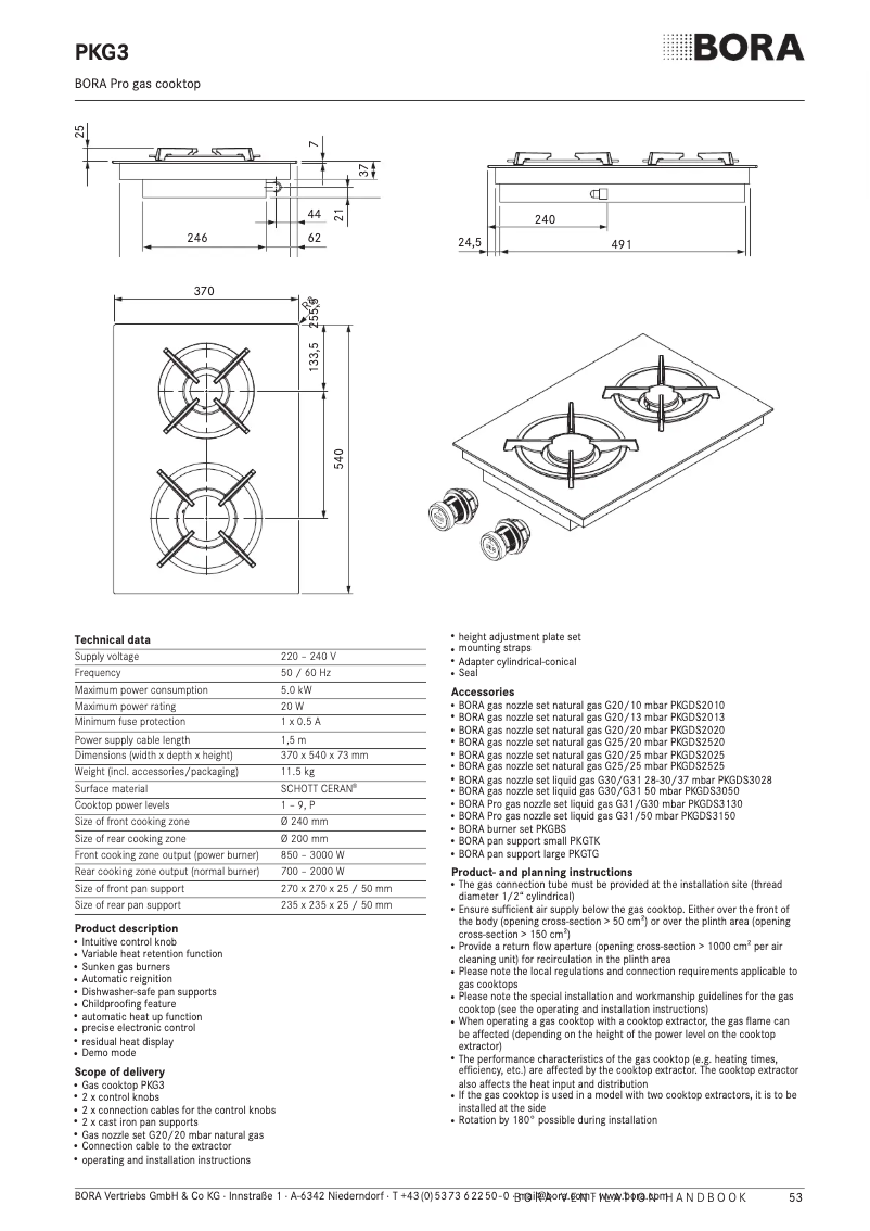 Page 1 de la notice Fiche technique BORA PKG3