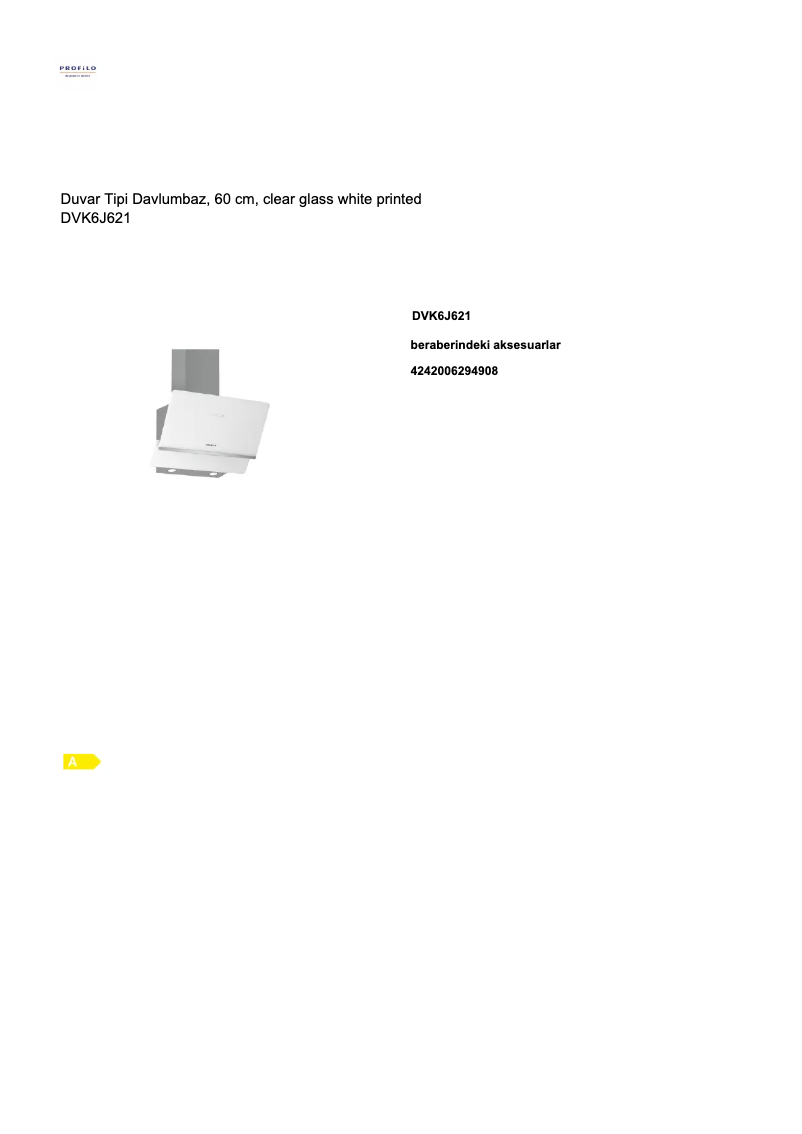 Page 1 de la notice Fiche technique Profilo DVK6J621