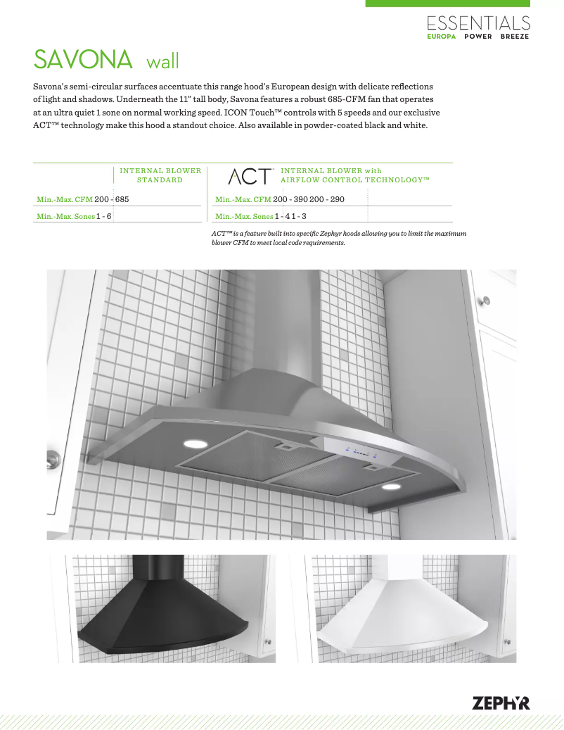 Page 1 de la notice Fiche technique Zephyr ZSAM90CW