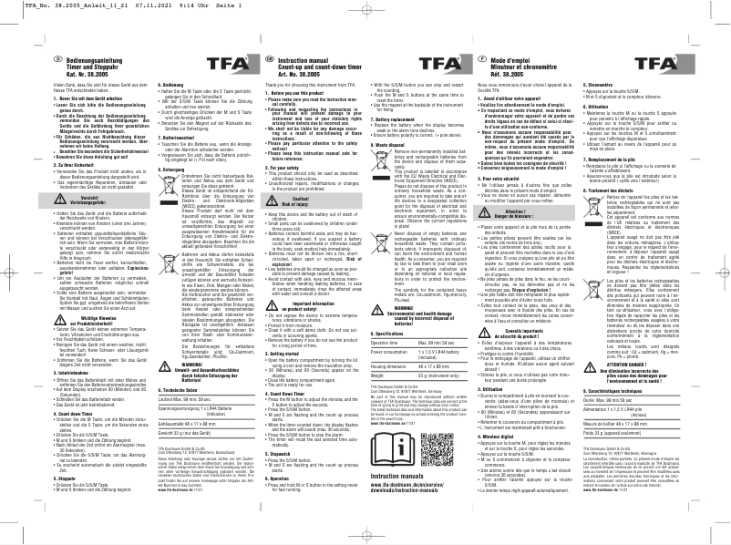 Page 1 de la notice Manuel utilisateur TFA 38.2005.02