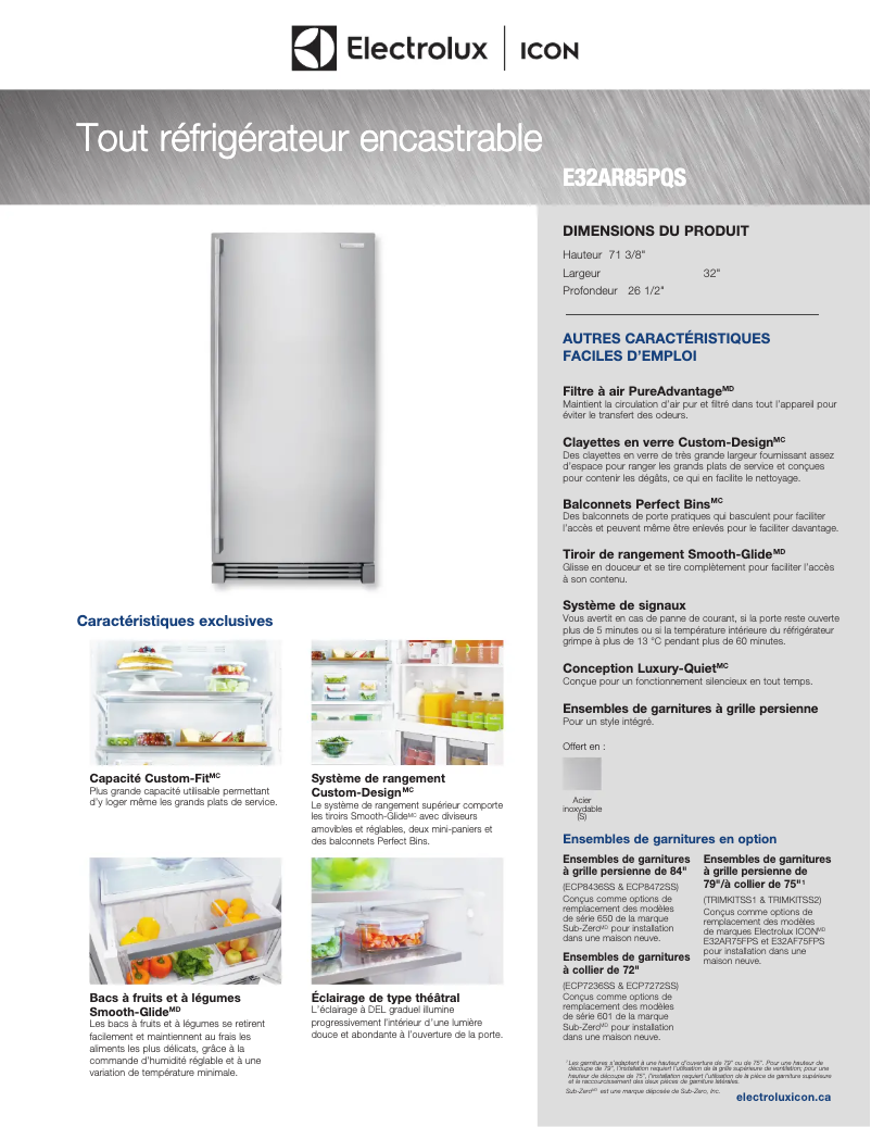 Page 1 de la notice Fiche technique Electrolux E32AR85PQS