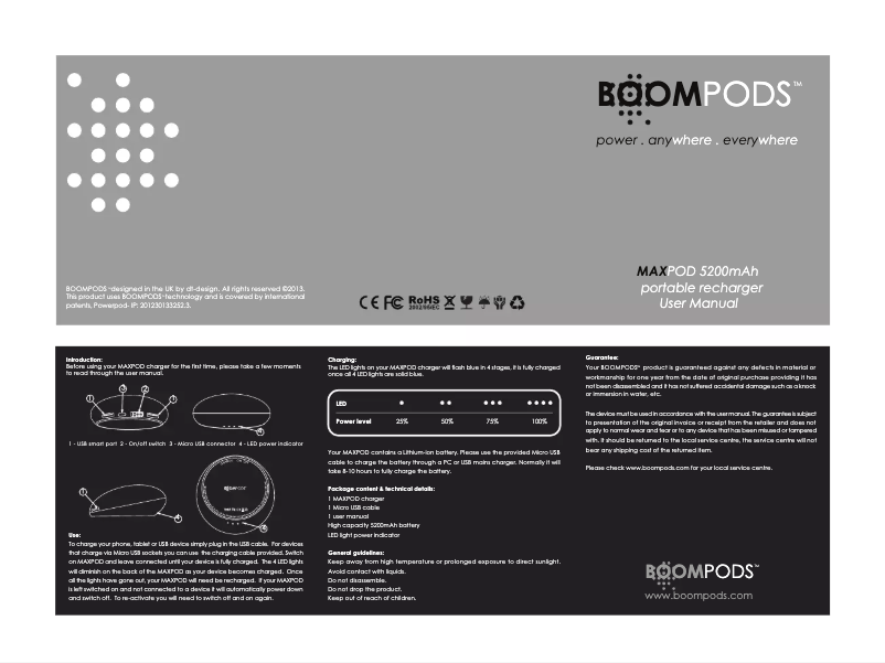Page 1 de la notice Manuel utilisateur Boompods maxpod