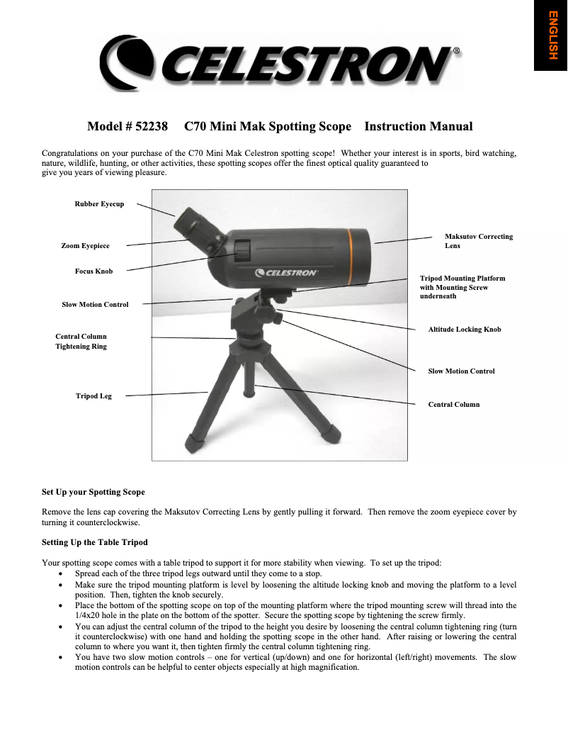Page 1 de la notice Manuel utilisateur Celestron C70