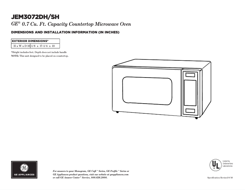 Page n°1 - Fiche technique GE JEM3072SHSS