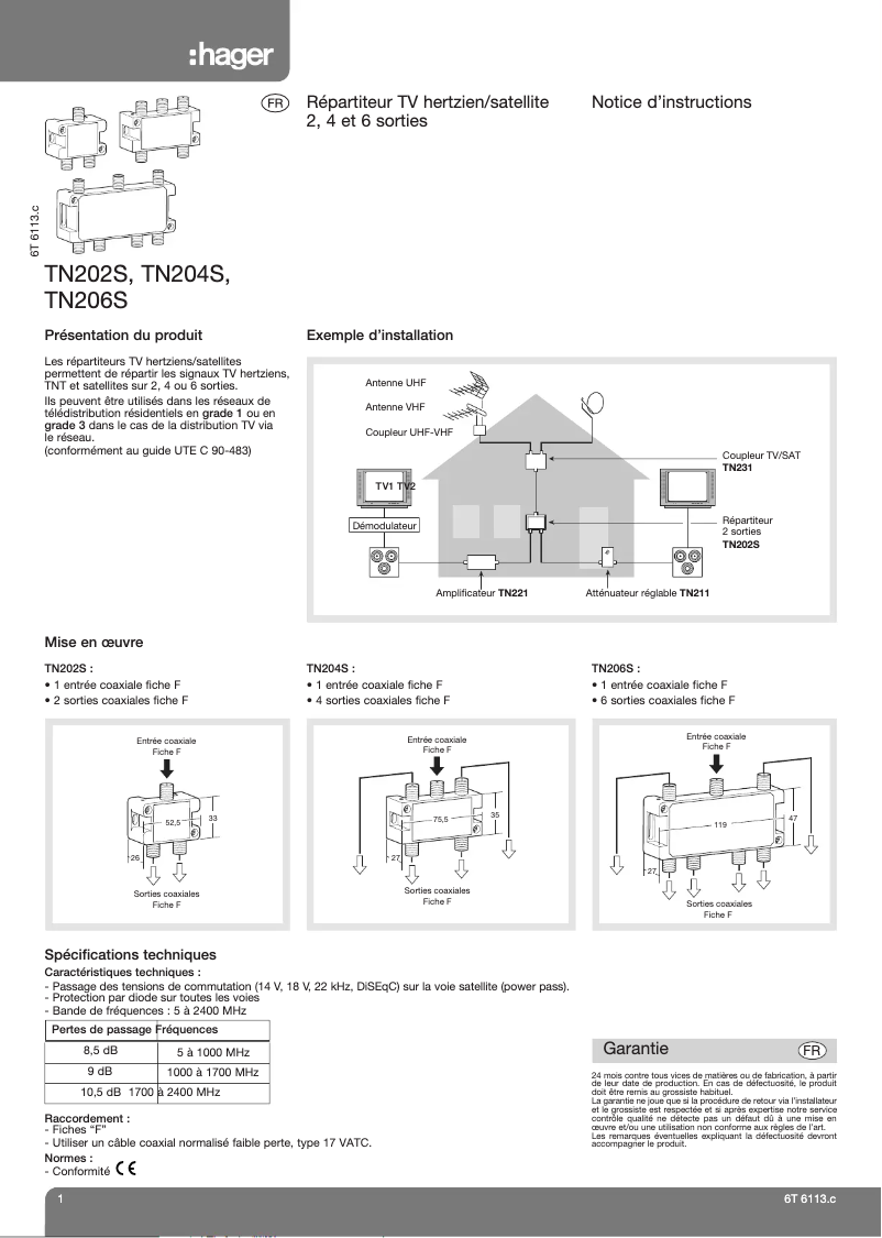 Page 1 de la notice Manuel utilisateur Hager TN202S