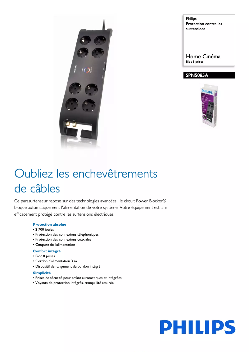Page 1 de la notice Fiche technique Philips SPN5085A