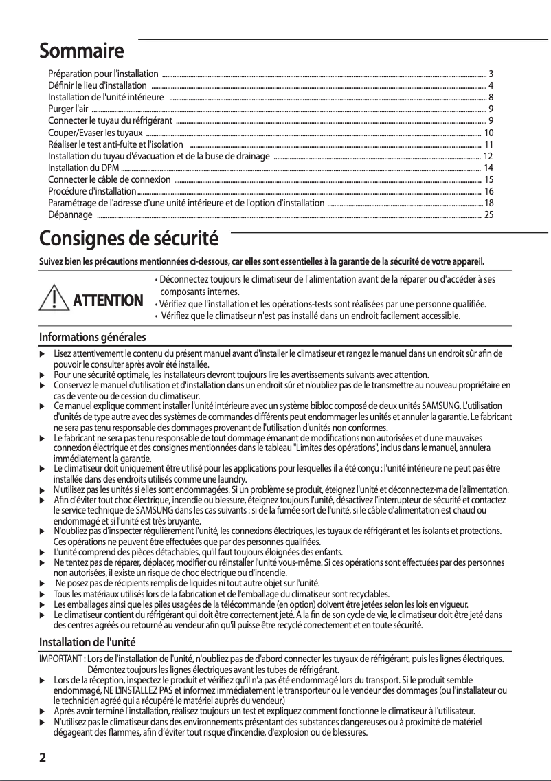 Page 1 de la notice Guide d'installation Samsung AC090FB4DEH