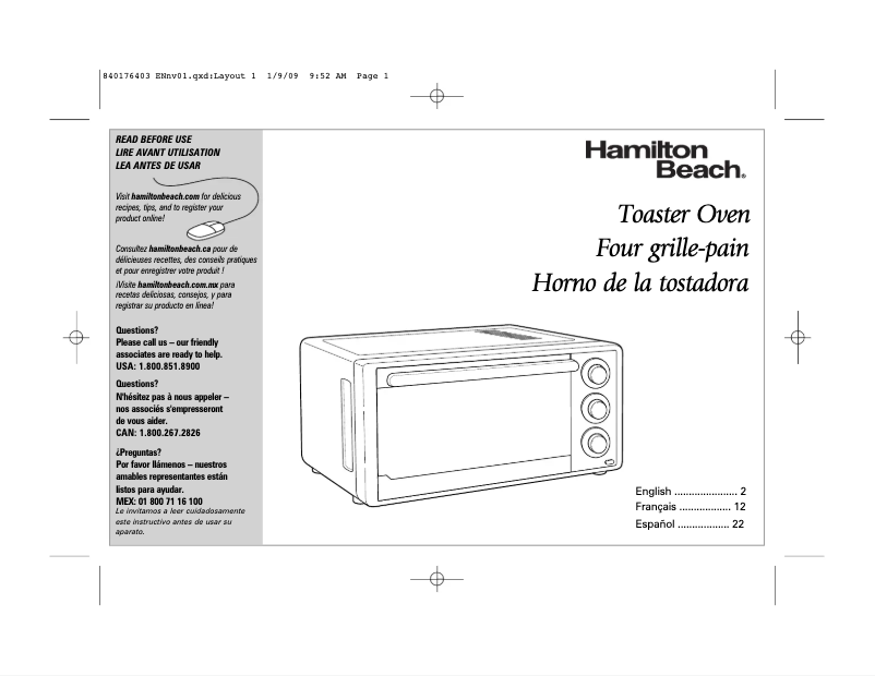 Page n°1 - Manuel utilisateur Hamilton Beach 31509