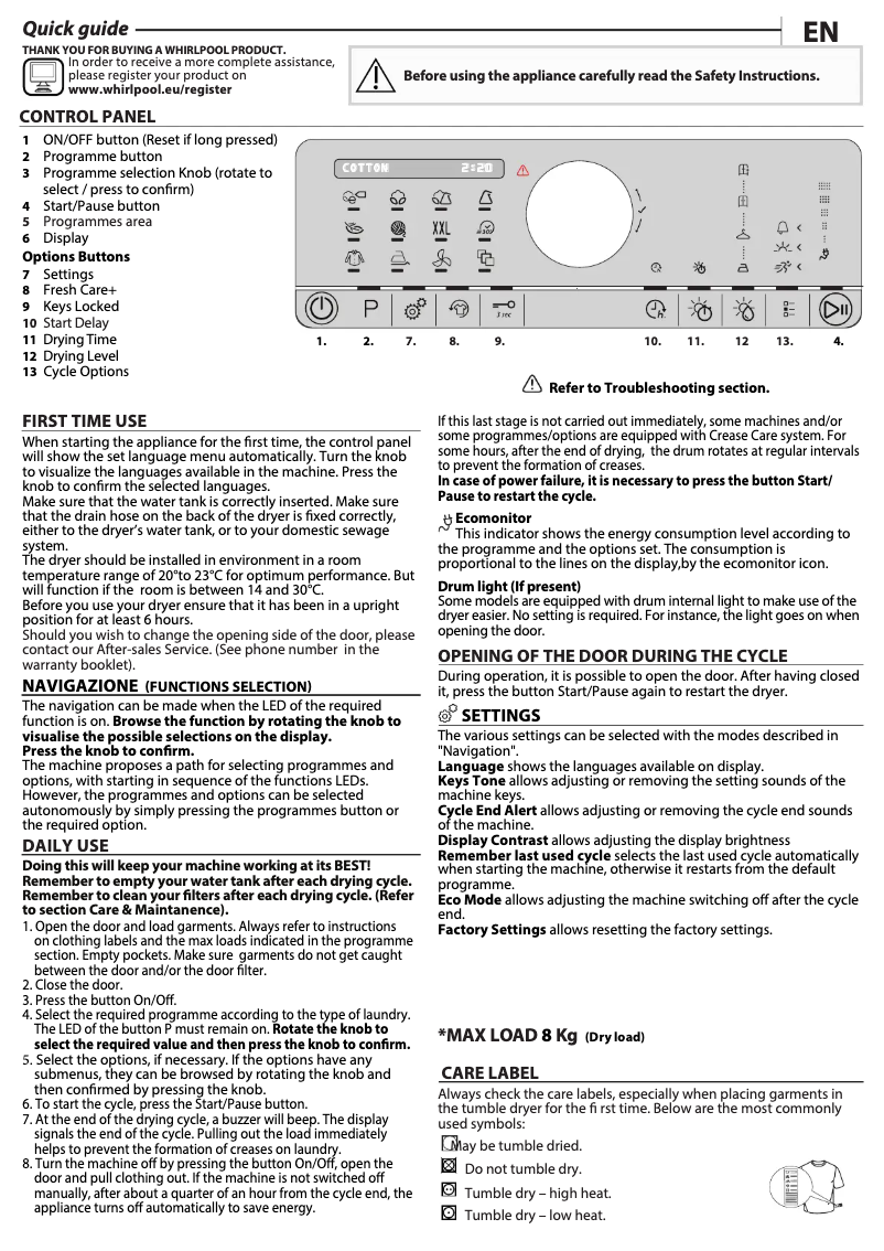 Page 1 de la notice Manuel utilisateur Whirlpool ST U 83EY EU