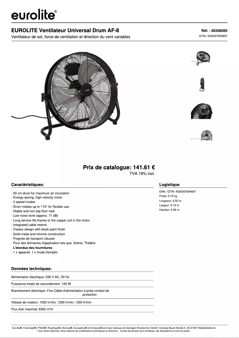 Page 1 of the manual Technical Sheet Eurolite AF-8