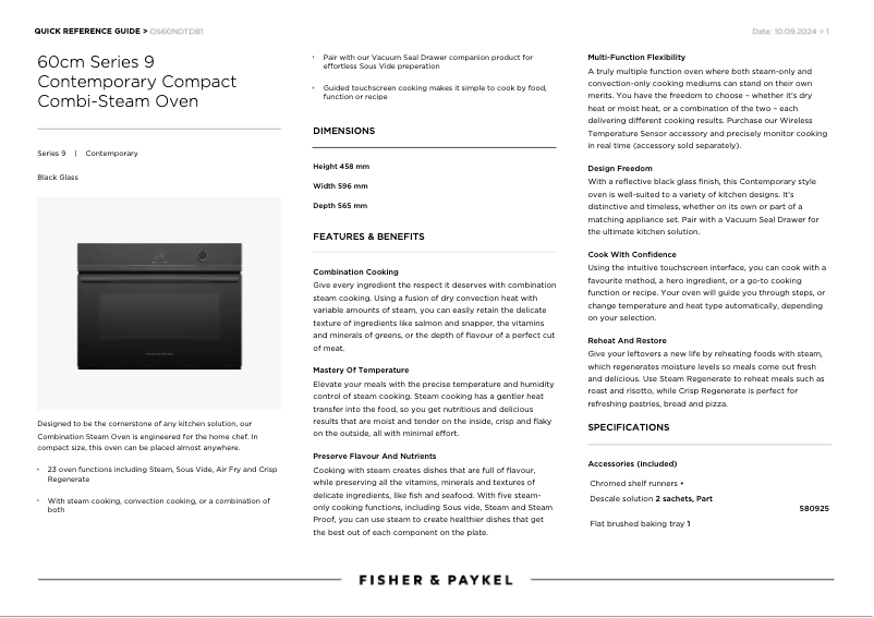 Page n°1 - Fiche technique Fisher & Paykel OS60NDTDB1