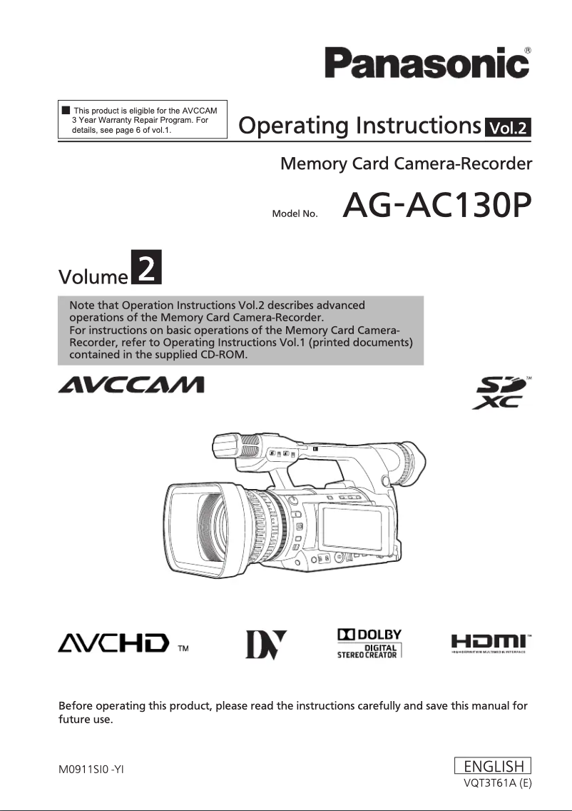 Page 1 de la notice Manuel utilisateur Panasonic AG-AC130