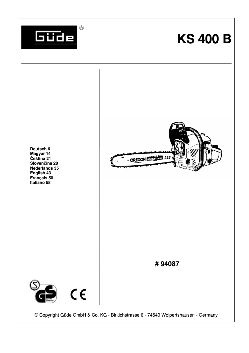 Page n°1 - Manuel utilisateur Güde KS 400 B