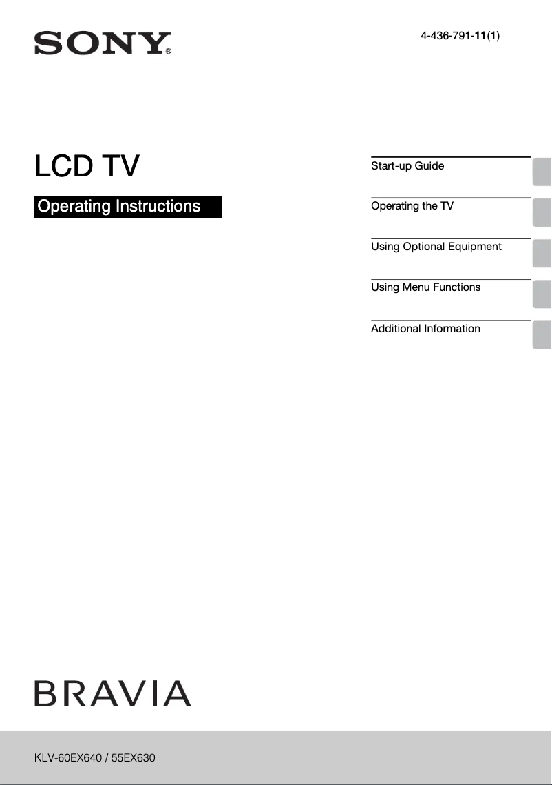 Image de la première page du manuel de l'appareil Bravia KLV-55EX630