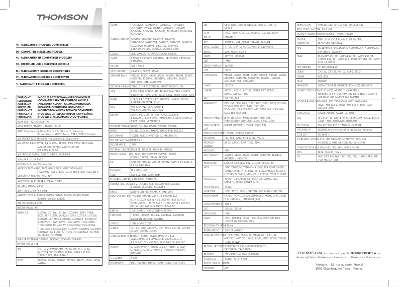 Page n°1 - Manuel utilisateur Thomson 500023