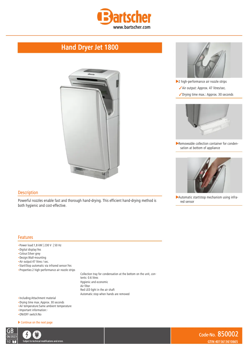 Image de la première page du manuel de l'appareil Jet 1800