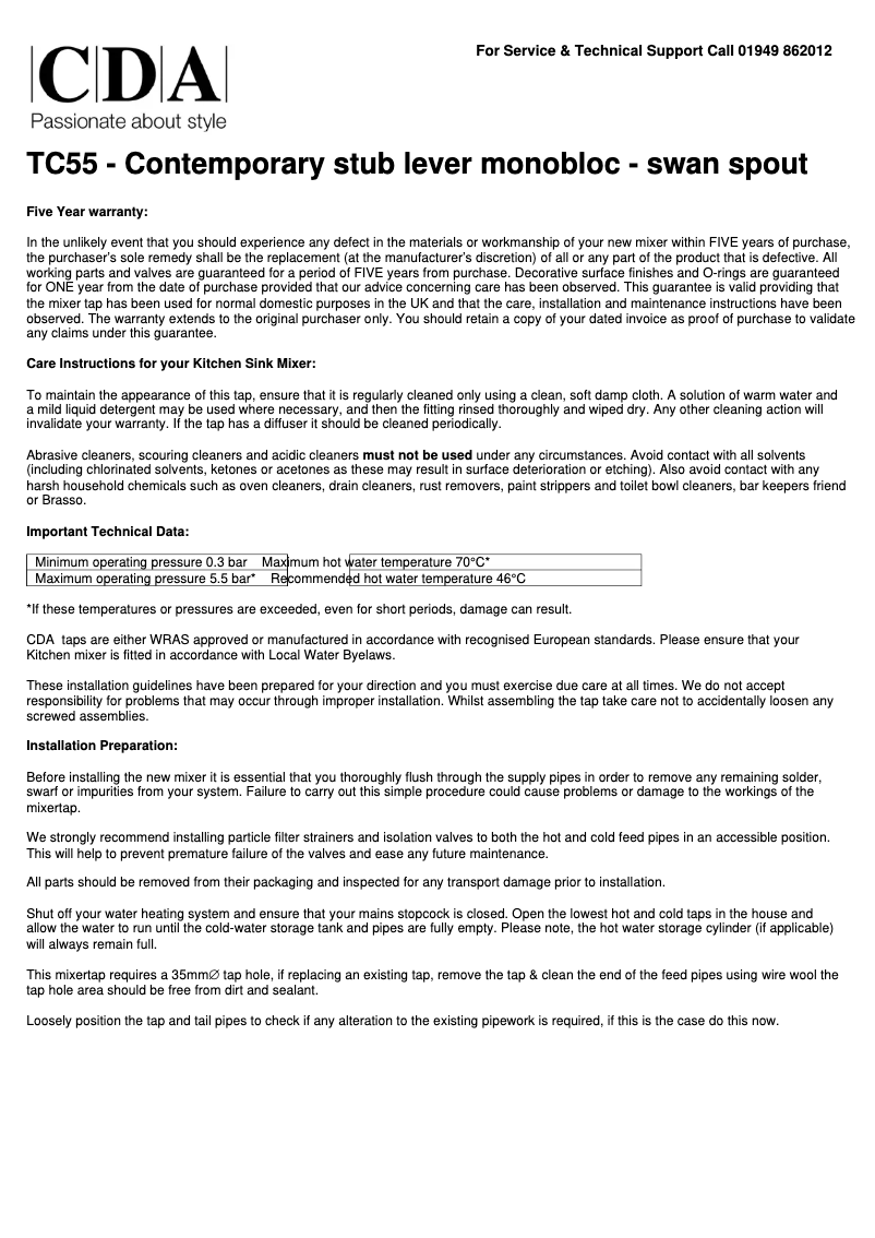 Page n°1 - Manuel utilisateur CDA TC55CH