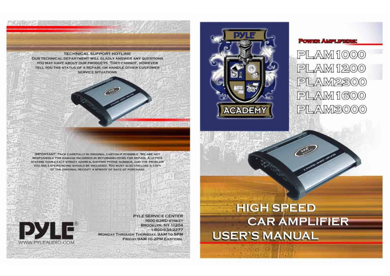 Page n°1 - Manuel utilisateur Pyle PLAM1600