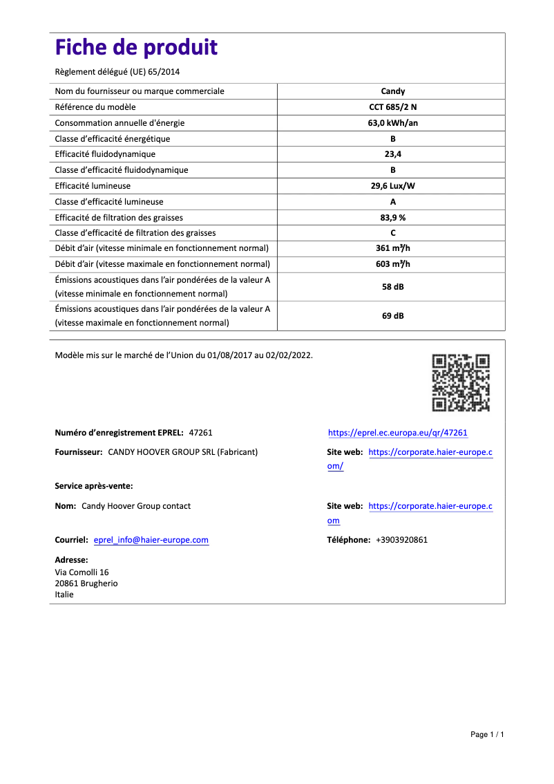 Page 1 de la notice Manuel utilisateur Candy CCT 685/2 N