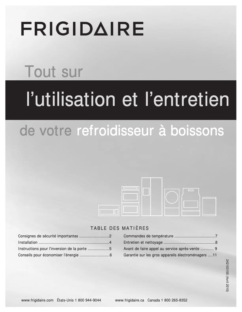 Page n°1 - Manuel utilisateur Frigidaire FFBC46F5LS