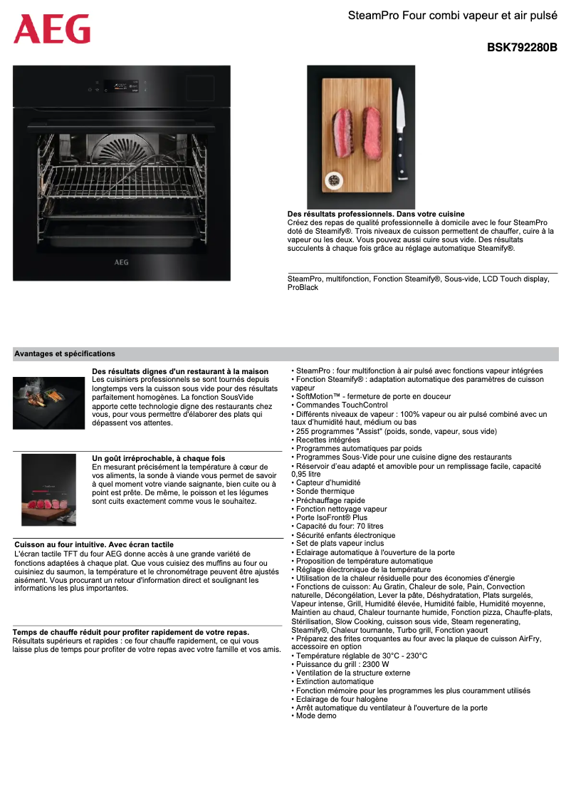 Page 1 de la notice Fiche technique AEG BSK792280B