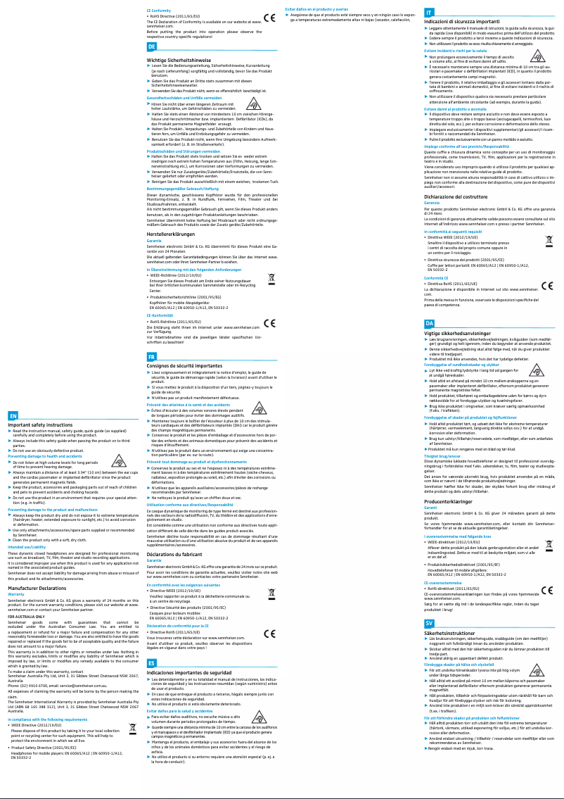 Page 1 de la notice Manuel utilisateur Sennheiser HD 200 Pro