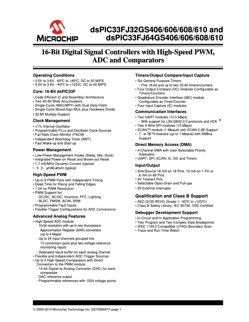 Page 1 de la notice Fiche technique Microchip dsPIC33FJ64GS406
