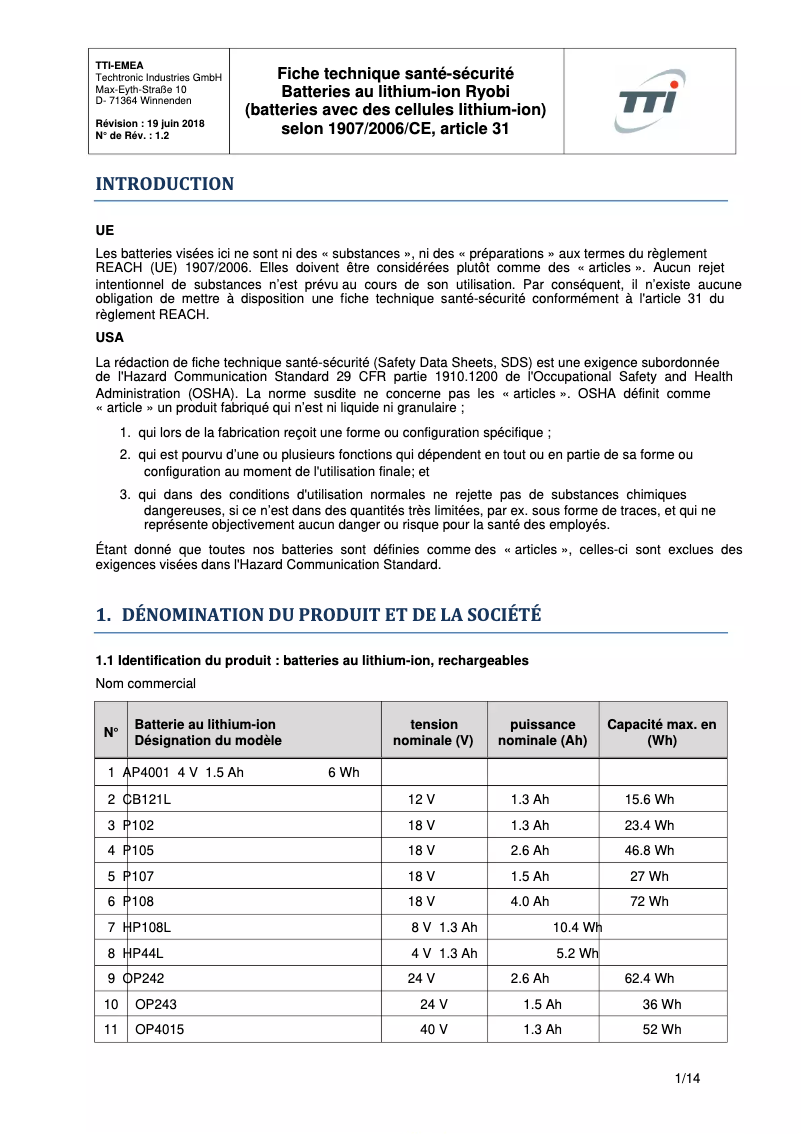 Page n°1 - Manuel utilisateur RYOBI RB12L13