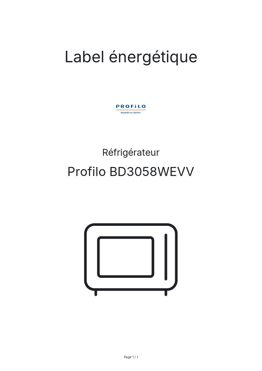 Page n°1 - Label énergétique Profilo BD3058WEVV