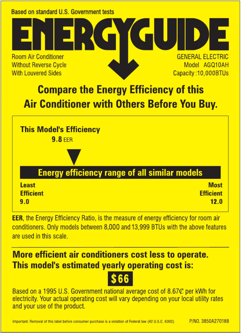 Page n°1 - Label énergétique GE AGQ10AH