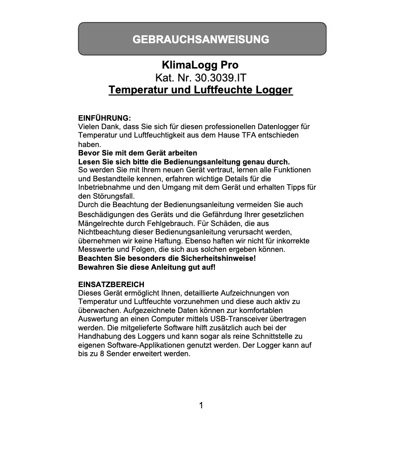 Página 1 del manual Manual de usuario TFA KlimaLogg Pro