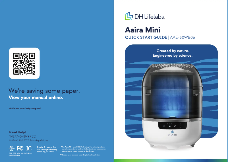 Page 1 de la notice Guide de démarrage rapide DH Lifelabs Aaira Mini AAE-30WB06