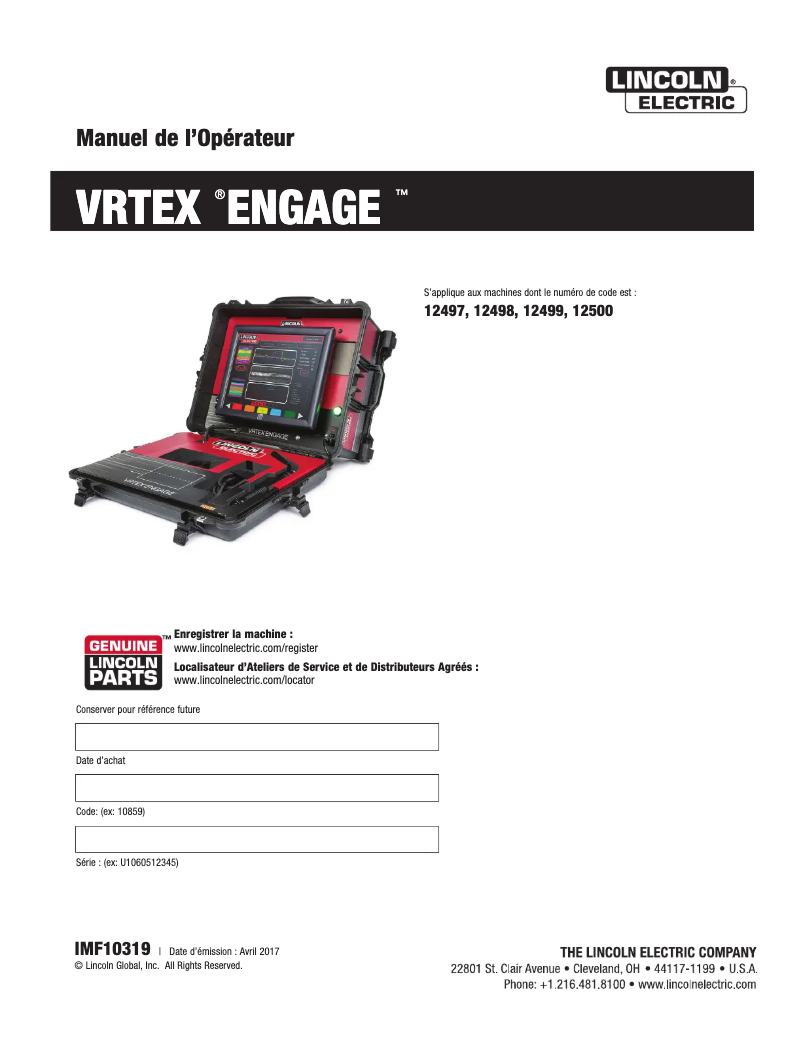 Image de la première page du manuel de l'appareil VRTEX Engage