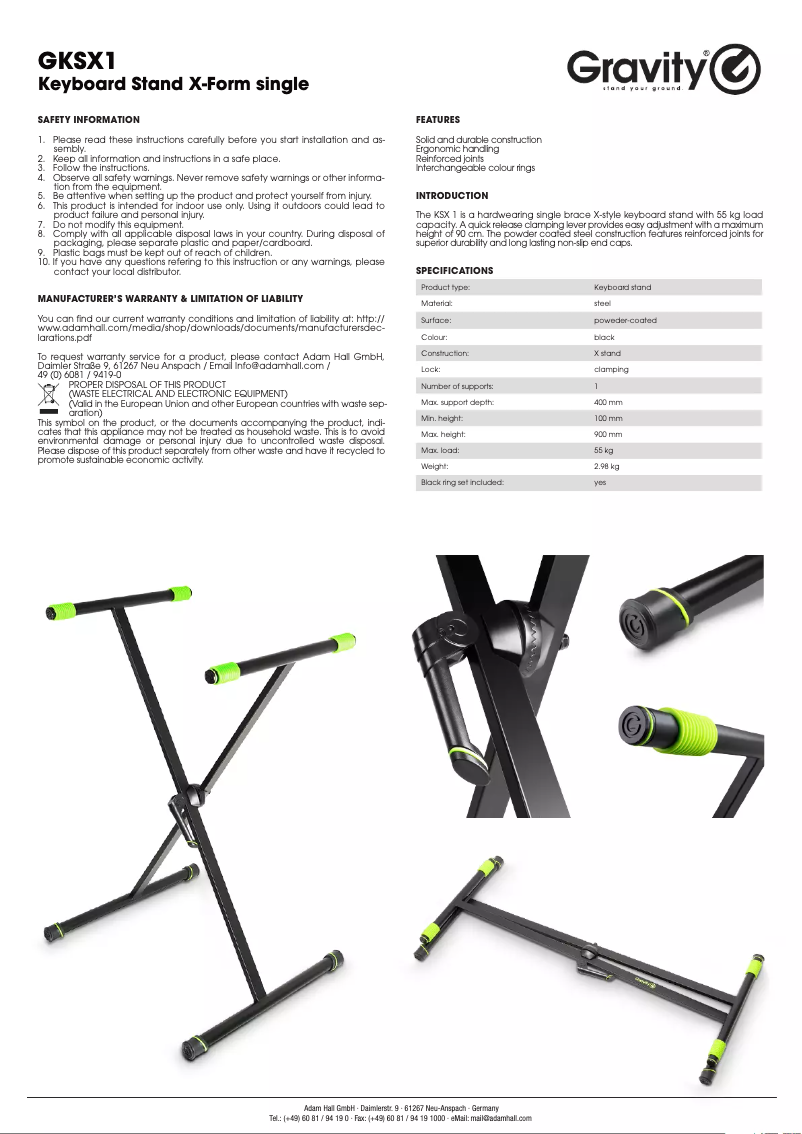 Page 1 de la notice Manuel utilisateur Gravity GKSX1