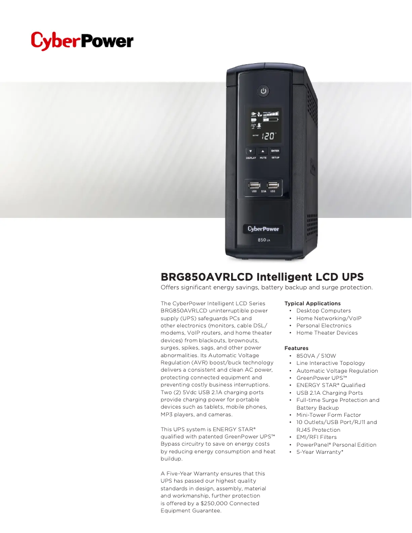 Page n°1 - Brochure CyberPower Intelligent LCD BRG850AVRLCD
