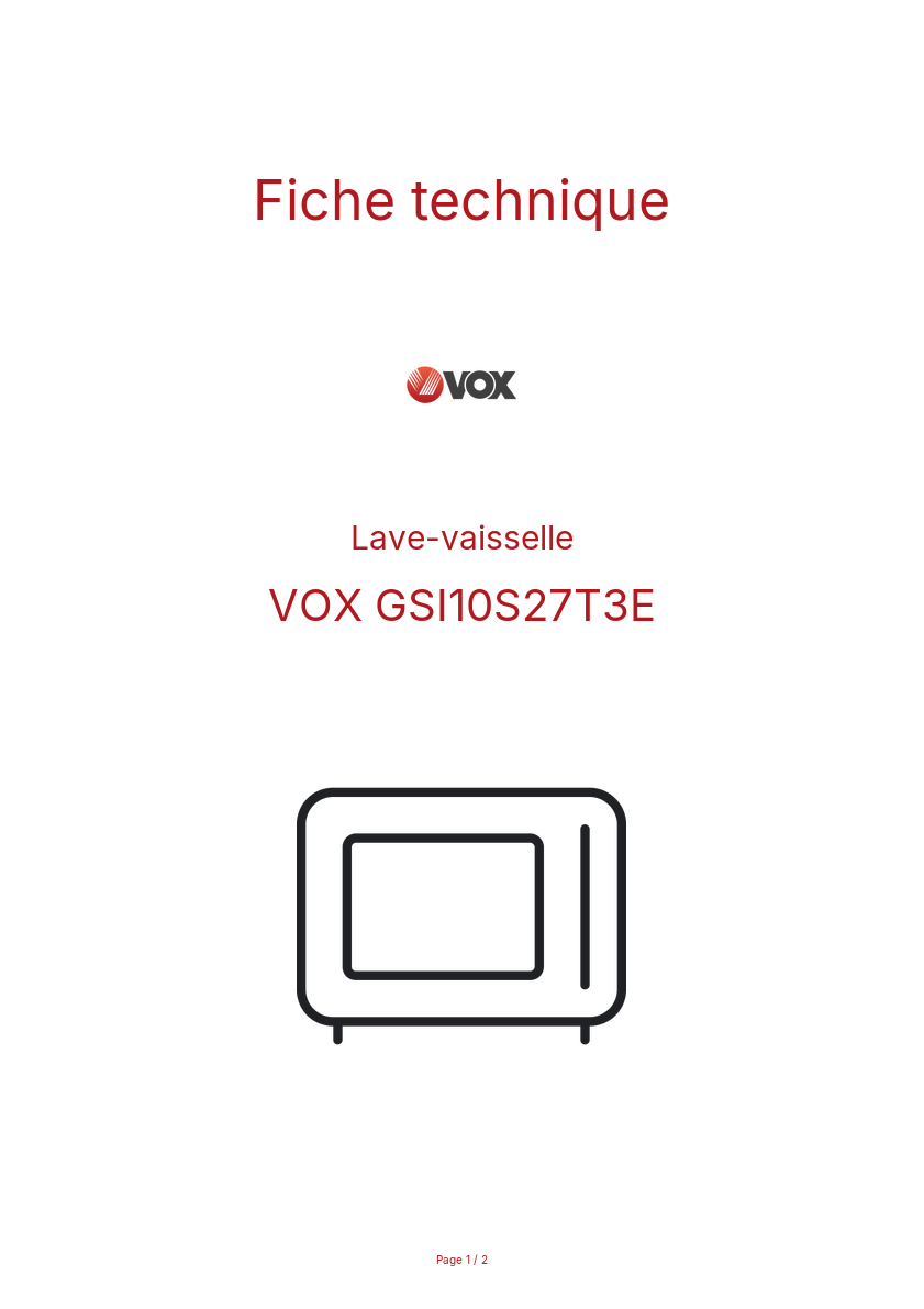 Page n°1 - Fiche technique VOX GSI10S27T3E