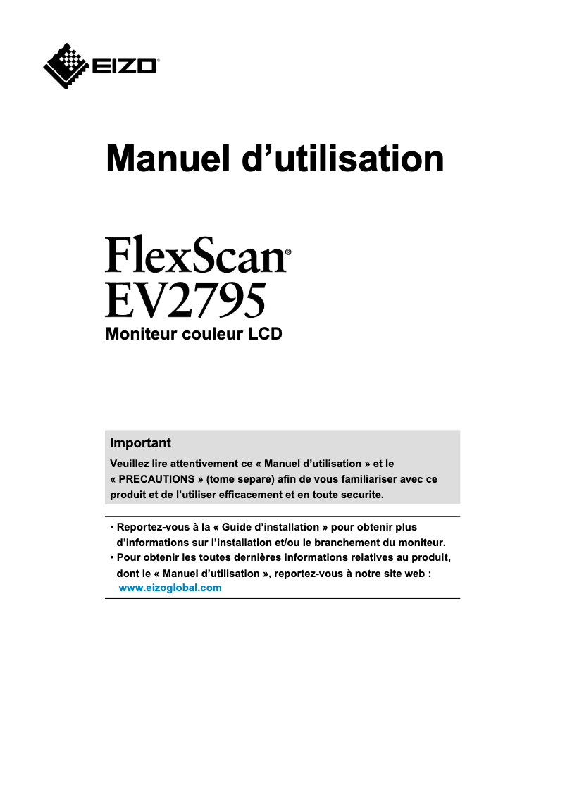 Page 1 de la notice Manuel utilisateur Eizo FlexScan EV2795