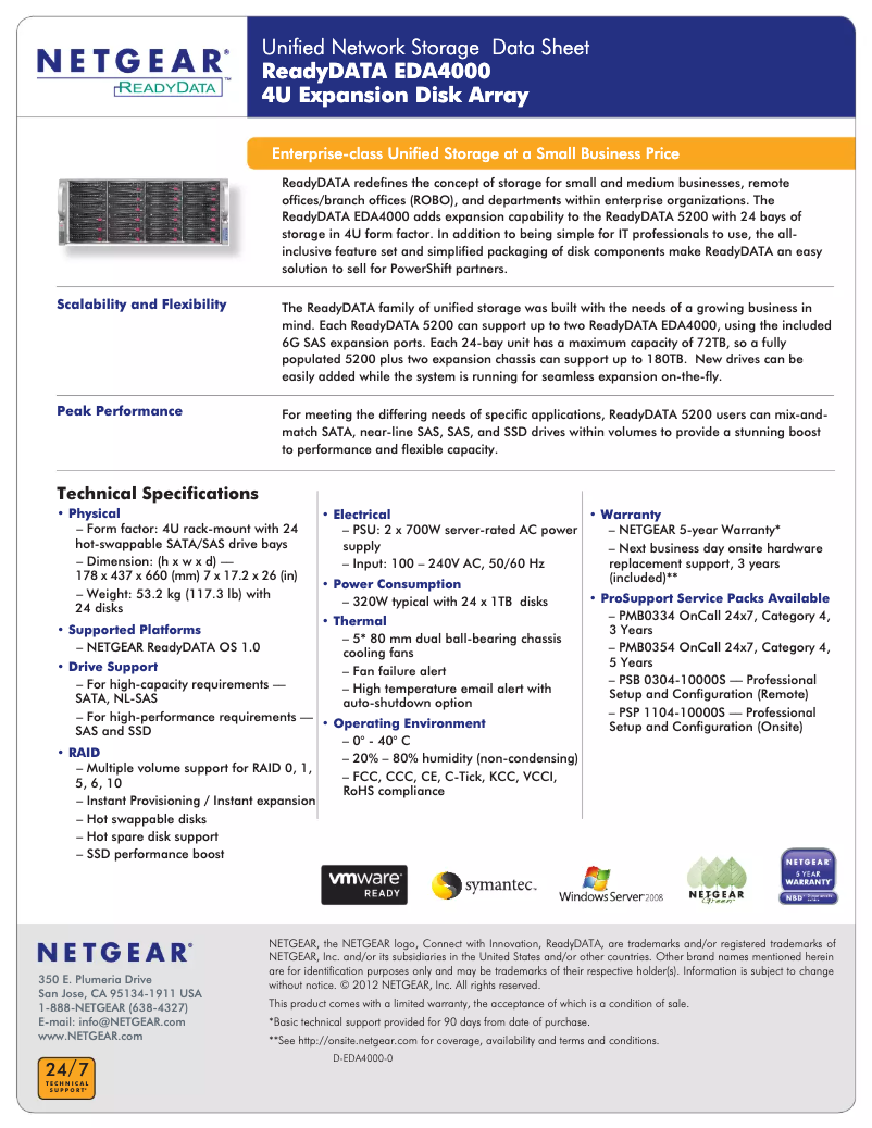 Página 1 del manual Ficha técnica Netgear ReadyData EDA4000