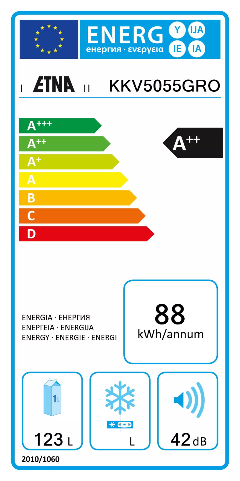 Page 1 de la notice Label énergétique Etna KKV5055GRO