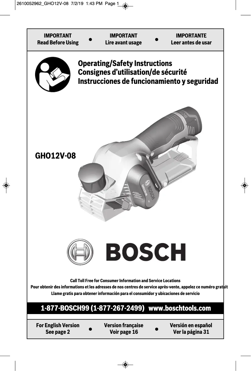 Page n°1 - Manuel utilisateur Bosch GHO12V-08N