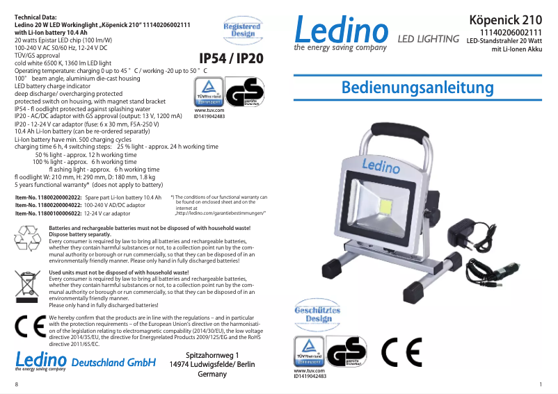 Page n°1 - Manuel utilisateur Ledino Köpenick 210